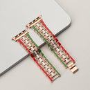 Five-beads Flag Style Steel Strap Watch Band For Apple Watch Series 7 45mm / 6&SE&5&4 44mm / 3&2&1 42mm(Red Green Rose Gold)