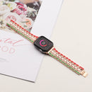 Five-beads Flag Style Steel Strap Watch Band For Apple Watch Series 7 45mm / 6&SE&5&4 44mm / 3&2&1 42mm(Red Green Rose Gold)