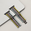 Five-beads Flag Style Steel Strap Watch Band For Apple Watch Series 7 45mm / 6&SE&5&4 44mm / 3&2&1 42mm(Yellow Blue Black)