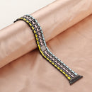 Five-beads Flag Style Steel Strap Watch Band For Apple Watch Series 7 45mm / 6&SE&5&4 44mm / 3&2&1 42mm(Yellow Blue Black)