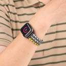 Five-beads Flag Style Steel Strap Watch Band For Apple Watch Series 7 45mm / 6&SE&5&4 44mm / 3&2&1 42mm(Yellow Blue Black)