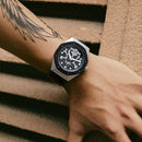 BAOGELA 1901 Honeycomb Hollow Luminous Dial Silicone Strap Quartz Watch For Men(Black Silver)