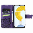 For OPPO Realme C21Y Butterfly Love Flowers Embossed Horizontal Flip Leather Case with Holder & Card Slots & Wallet & Lanyard(Dark Purple)