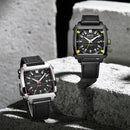 BAOGELA 6763G Square Dial Leather Strap Clock Calendar Mechanical Watch For Men(Silver Black)