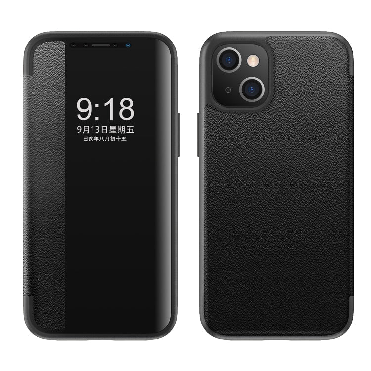Magnetic Side Window View Shockproof Horizontal Flip Leather Case For iPhone 13 mini(Black)