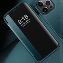 For iPhone 13 Pro Max Magnetic Side Window View Shockproof Horizontal Flip Leather Case (Green)