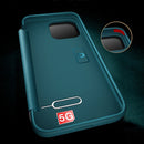 For iPhone 13 Pro Max Magnetic Side Window View Shockproof Horizontal Flip Leather Case (Green)