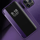 For iPhone 13 Pro Max Magnetic Side Window View Shockproof Horizontal Flip Leather Case (Purple)