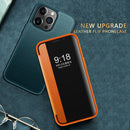 For iPhone 13 Pro Max Magnetic Side Window View Shockproof Horizontal Flip Leather Case (Purple)