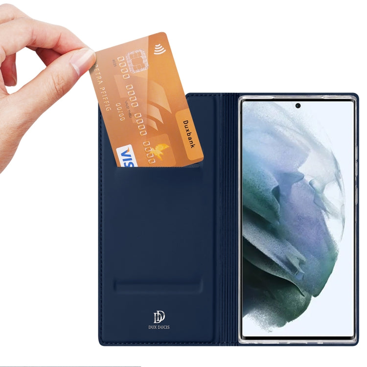For Samsung Galaxy S22 Ultra 5G DUX DUCIS Skin Pro Series Horizontal Flip Leather Phone Case with Holder & Card Slots(Blue)