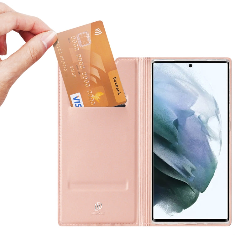 For Samsung Galaxy S22 Ultra 5G DUX DUCIS Skin Pro Series Horizontal Flip Leather Phone Case with Holder & Card Slots(Rose Gold)