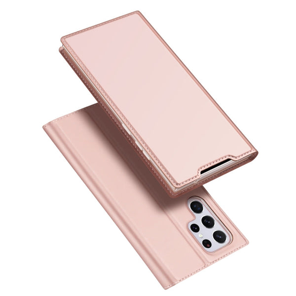 For Samsung Galaxy S22 Ultra 5G DUX DUCIS Skin Pro Series Horizontal Flip Leather Phone Case with Holder & Card Slots(Rose Gold)