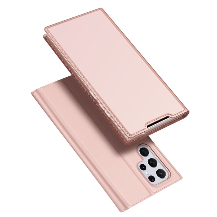 For Samsung Galaxy S22 Ultra 5G DUX DUCIS Skin Pro Series Horizontal Flip Leather Phone Case with Holder & Card Slots(Rose Gold)