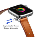 14mm Leather Watch Band For Apple Watch Series 7 41mm / 6&SE&5&4 40mm / 3&2&1 38mm(Semi Oil Brown Silver Buckle)