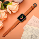 14mm Leather Watch Band For Apple Watch Series 7 45mm / 6&SE&5&4 44mm / 3&2&1 42mm(Semi Oil Brown Black Buckle)