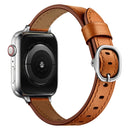 14mm Leather Watch Band For Apple Watch Series 7 45mm / 6&SE&5&4 44mm / 3&2&1 42mm(Semi Oil Brown Silver Buckle)