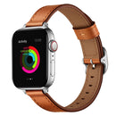 14mm Leather Watch Band For Apple Watch Series 7 45mm / 6&SE&5&4 44mm / 3&2&1 42mm(Semi Oil Brown Silver Buckle)