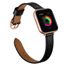 14mm Leather Watch Band For Apple Watch Series 7 45mm / 6&SE&5&4 44mm / 3&2&1 42mm(Black Rose Gold Buckle)