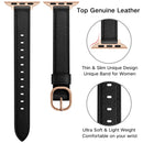 14mm Leather Watch Band For Apple Watch Series 7 45mm / 6&SE&5&4 44mm / 3&2&1 42mm(Black Rose Gold Buckle)