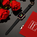 14mm Leather Watch Band For Apple Watch Series 7 45mm / 6&SE&5&4 44mm / 3&2&1 42mm(Black Rose Gold Buckle)