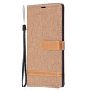 For Samsung Galaxy S22 Ultra 5G Color Matching Denim Texture Leather Case with Holder & Card Slots & Wallet & Lanyard(Brown)