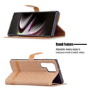 For Samsung Galaxy S22 Ultra 5G Color Matching Denim Texture Leather Case with Holder & Card Slots & Wallet & Lanyard(Brown)