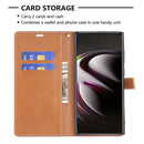 For Samsung Galaxy S22 Ultra 5G Color Matching Denim Texture Leather Case with Holder & Card Slots & Wallet & Lanyard(Brown)