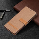For Samsung Galaxy S22 Ultra 5G Color Matching Denim Texture Leather Case with Holder & Card Slots & Wallet & Lanyard(Brown)