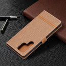 For Samsung Galaxy S22 Ultra 5G Color Matching Denim Texture Leather Case with Holder & Card Slots & Wallet & Lanyard(Brown)