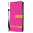 For Samsung Galaxy S22 Ultra 5G Color Matching Denim Texture Leather Case with Holder & Card Slots & Wallet & Lanyard(Rose Red)