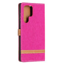 For Samsung Galaxy S22 Ultra 5G Color Matching Denim Texture Leather Case with Holder & Card Slots & Wallet & Lanyard(Rose Red)
