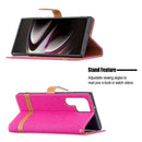 For Samsung Galaxy S22 Ultra 5G Color Matching Denim Texture Leather Case with Holder & Card Slots & Wallet & Lanyard(Rose Red)