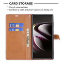 For Samsung Galaxy S22 Ultra 5G Color Matching Denim Texture Leather Case with Holder & Card Slots & Wallet & Lanyard(Rose Red)