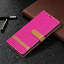 For Samsung Galaxy S22 Ultra 5G Color Matching Denim Texture Leather Case with Holder & Card Slots & Wallet & Lanyard(Rose Red)