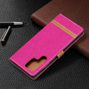 For Samsung Galaxy S22 Ultra 5G Color Matching Denim Texture Leather Case with Holder & Card Slots & Wallet & Lanyard(Rose Red)