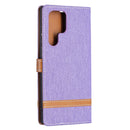 For Samsung Galaxy S22 Ultra 5G Color Matching Denim Texture Leather Case with Holder & Card Slots & Wallet & Lanyard(Purple)