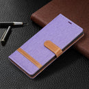 For Samsung Galaxy S22 Ultra 5G Color Matching Denim Texture Leather Case with Holder & Card Slots & Wallet & Lanyard(Purple)