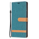 For Samsung Galaxy S22 Ultra 5G Color Matching Denim Texture Leather Case with Holder & Card Slots & Wallet & Lanyard(Green)
