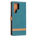 For Samsung Galaxy S22 Ultra 5G Color Matching Denim Texture Leather Case with Holder & Card Slots & Wallet & Lanyard(Green)