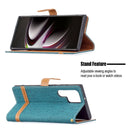 For Samsung Galaxy S22 Ultra 5G Color Matching Denim Texture Leather Case with Holder & Card Slots & Wallet & Lanyard(Green)