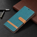 For Samsung Galaxy S22 Ultra 5G Color Matching Denim Texture Leather Case with Holder & Card Slots & Wallet & Lanyard(Green)