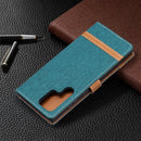 For Samsung Galaxy S22 Ultra 5G Color Matching Denim Texture Leather Case with Holder & Card Slots & Wallet & Lanyard(Green)