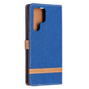 For Samsung Galaxy S22 Ultra 5G Color Matching Denim Texture Leather Case with Holder & Card Slots & Wallet & Lanyard(Royal Blue)