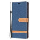 For Samsung Galaxy S22 Ultra 5G Color Matching Denim Texture Leather Case with Holder & Card Slots & Wallet & Lanyard(Dark Blue)