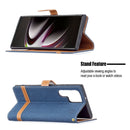 For Samsung Galaxy S22 Ultra 5G Color Matching Denim Texture Leather Case with Holder & Card Slots & Wallet & Lanyard(Dark Blue)