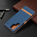 For Samsung Galaxy S22 Ultra 5G Color Matching Denim Texture Leather Case with Holder & Card Slots & Wallet & Lanyard(Dark Blue)