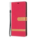 For Samsung Galaxy S22 Ultra 5G Color Matching Denim Texture Leather Case with Holder & Card Slots & Wallet & Lanyard(Red)