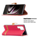 For Samsung Galaxy S22 Ultra 5G Color Matching Denim Texture Leather Case with Holder & Card Slots & Wallet & Lanyard(Red)