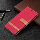 For Samsung Galaxy S22 Ultra 5G Color Matching Denim Texture Leather Case with Holder & Card Slots & Wallet & Lanyard(Red)