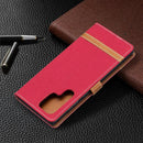 For Samsung Galaxy S22 Ultra 5G Color Matching Denim Texture Leather Case with Holder & Card Slots & Wallet & Lanyard(Red)